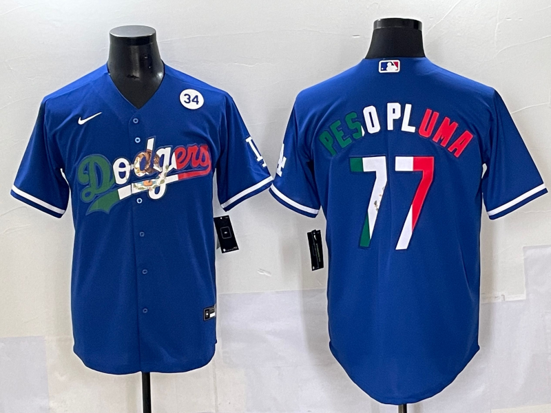 Men 2025 Los Angeles Dodgers #77 Pesopluma  Blue Nike MLB Jersey style 010